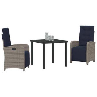 Berkfield Home Adjustable 3 Piece Garden Dining Set Grey Poly Rattan