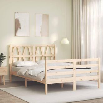 Berkfield Home Beautiful Bed Frame with Headboard Small Double Solid Wood in Light Tan