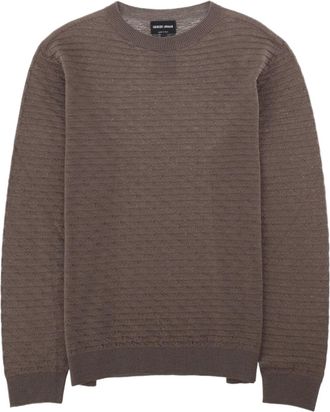 Giorgio Armani Textured Crew Neck Sweater In 100% Virgin Wool