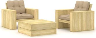 vidaXL Vidaxl Set Muebles De Jard&iacute;n Y Cojines 3 Pzas Madera Pino Impregnada