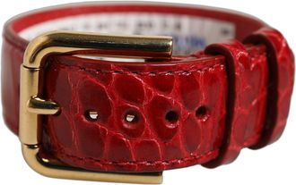 Dolce & Gabbana Red Embossed Leather Gold Buckle Belt Strap Womens Bracelet (Pre-Owned)