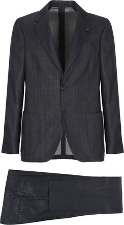 Lardini Blue Black Buttons Flower Accent Suit