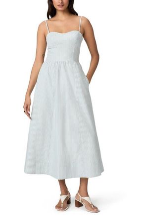 Paige Natalee Stripe Sleeveless Midi Dress in Surf/white at Nordstrom, Size 00