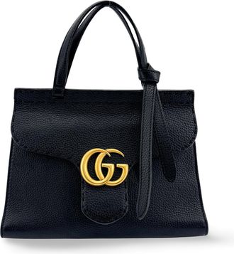 Gucci Gg Marmont Top Handle Leather Black Leather Handbag (Pre-Owned)