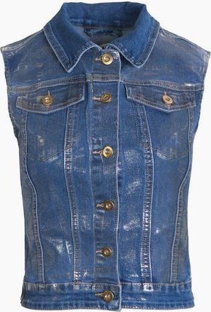Amy Lynn Womens Soho Denim Collared Neck Sleeveless Vest - Blue - Size: XS 6