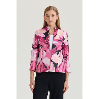 Ming Wang x Family Savvy Heritage Shimmer Lined Floral Jacquard Woven Jacket in Carmine Rose/pink at Nordstrom, Size X-Small