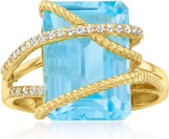 Ross-Simons Blue Topaz and. Diamond Crisscross Ring in 14kt Yellow Gold