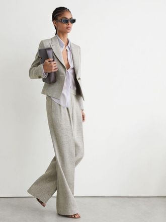 Reiss Neutral Herringbone Linen-blend Straight-leg Suit Trousers, 16L