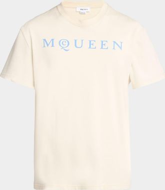 Alexander McQueen Mens Flocked Logo Cotton Crewneck T-Shirt