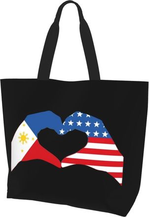 AOOEDM Usa American Flag And Filipino Philippines Ladies Canvas Tote Reusable Shopping Bag