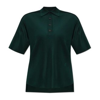 Ferragamo Tops, Dames, Groen, M, Leer, Polo met Geborduurd Logo