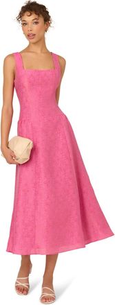 Adrianna Papell Womens Textured Jacq Midi Dress - Pink - Size 14 UK