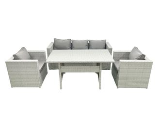 Fimous Garden Dining Set Outdoor Rattan Furniture Set with Sofa Dining Table 2 Chairs Light Grey Mixed