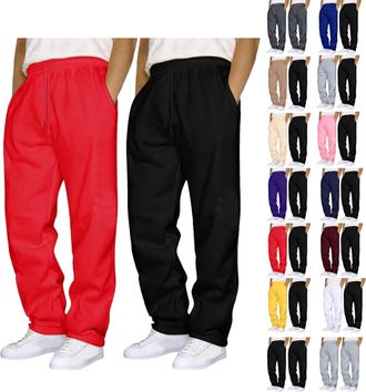 Generic 2 Piece Mens Joggers Bottoms Open Hem Tracksuit Bottoms Men Loose Fit Baggy Trousers for Gym Sports Activewear Lounge Pants Wide Leg Jogging Bottoms S