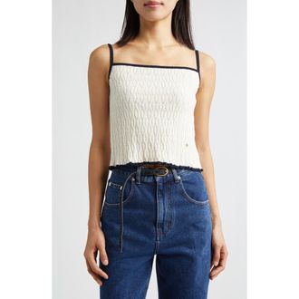 EENK Contrast Trim Pointelle Cable Knit Camisole in Ivory at Nordstrom, Size X-Small