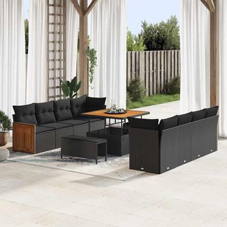 vidaXL Conjunto De Sof&aacute;s De Jard&iacute;n 11 Uds. 10-n&uacute;mero De Plazas Negro Vidaxl