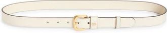 Valentino Garavani VLOGO Signature Leather Belt in Butter White at Nordstrom, Size 100