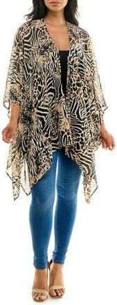 Nina Leonard Semi Sheer Open Front Topper in Neutral Mink Multi at Nordstrom Rack