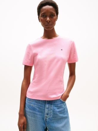 Tommy Hilfiger T-Shirt TOMMY HILFIGER SLIM CODY C-NK SS, Damen, Gr. XXL (44), rosa (classic pink), Jersey, Obermaterial: 100% Baumwolle, unifarben, slim fit h&uuml;ftlang