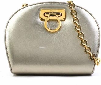 Ferragamo Leather Metal Shoulder Bag (Pre-Owned)