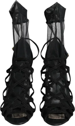 Dolce & Gabbana Black Tulle Stretch Heels Sandals Womens Shoes