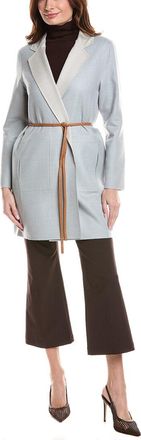 Lafayette 148 New York Reversible Notch Lapel Leather-Trim Wool & Silk-Blend