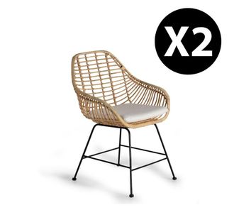 Giner&Colomer Set de 2 sillas de rattan con coj&iacute;n inclu&iacute;do