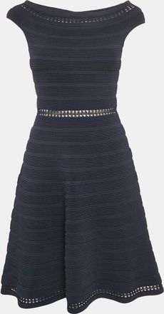 Sandro Navy Blue Patterned Knit Sleeveless Mini Dress
