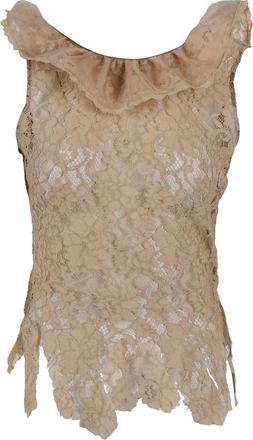 Giuseppe Di Morabito Sleeveless Tops, female, Beige, Size: S Lace Top with Sculptural Neckline