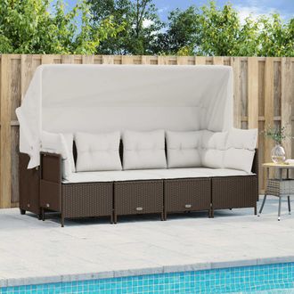 vidaXL Vidaxl - Set Comedor De Jard&iacute;n 5 Piezas Y Cojines Rat&aacute;n Sint&eacute;tico Marr&oacute;n