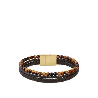 BOSS Cuff with beads and braided brown leather