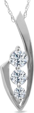 Pompeii3 1/2ct Three Stone Diamond 10k White Gold Pendant Necklace
