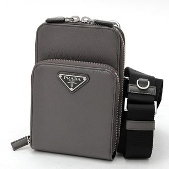 Prada Gray Beige Leather Pouch (Pre-Owned)