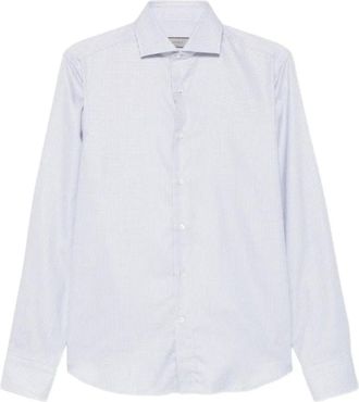 Canali Ccl7018 Micro-houndstooth Shirt - Heren - Overhemden - Blauw - Maat: XL Katoen