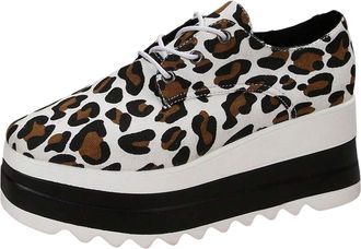 Generic Women Platform Casual Sneakers Thick Sole Lace Up Round Toe Elevated Comfort Footwear for Everyday Wear (White, 6.5)