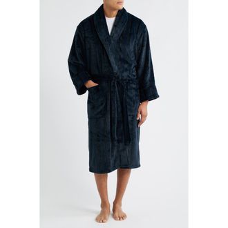 Daniel Buchler Wide Stripe Plush Shawl Collar Robe in Black at Nordstrom Rack, Size Medium/large