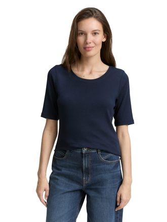 Tom Tailor T-Shirt TOM TAILOR, Damen, Gr. XL, blau (sky captain blau), Jersey, Obermaterial: 97% Baumwolle, 3% Elasthan, unifarben, normal h&uuml;ftbedeckend, Rundhal