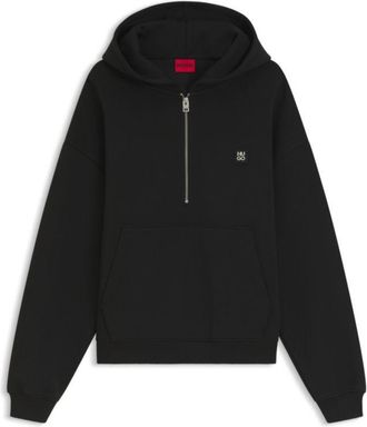 HUGO BOSS Zipper neck hoodie in a structured cotton blend