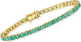 Ross-Simons Emerald and. Diamond Tennis Bracelet in 18kt Gold Over Sterling