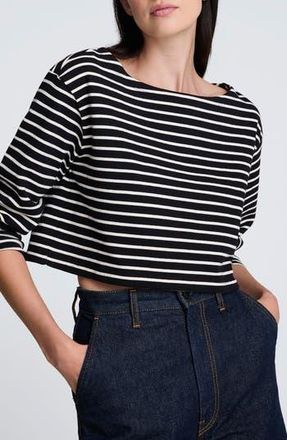 Kenneth Cole Stripe Cotton Crop Top in Black/Oyster at Nordstrom Rack, Size X-Large