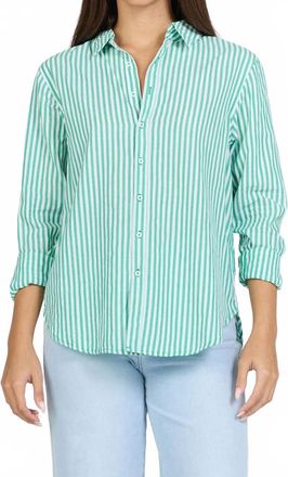 Dear John Denim Lolita Striped Long Sleeve Button Down Top In Greengrass