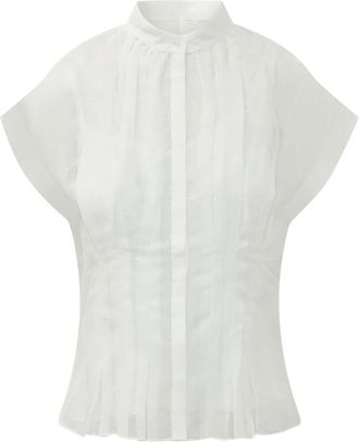 HUGO BOSS Blouse met hoge hals en plooien - Dames - Blouses - Wit - L - Overhemden