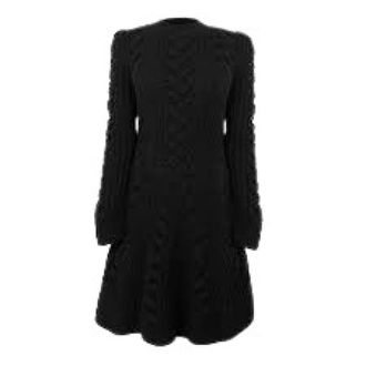 Alexander McQueen Kleedjes, Dames, Zwart, S, Wol, Wool Cashmere Cable Knit Mini Jurk