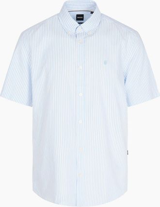 HUGO BOSS Mens H Liam Striped Shirt Blue - Size: 38/Regular