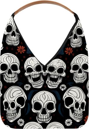 Generic Scary Skull Head Pattern Reusable Lightweight Grocery Bags - Foldable Into Compact Pouch, Washable & Sturdy, Multipurpose for Shopping and Travel