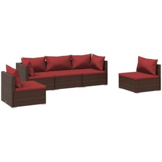 vidaXL Set Muebles De Jard&iacute;n 5 Piezas Y Cojines Rat&aacute;n Sint&eacute;tico Marr&oacute;n Vidaxl