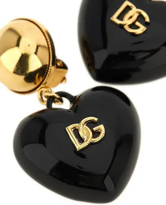 Dolce & Gabbana DG Logo Heart Pendant Earrings - Black
