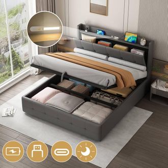 Matteo Grey 4ft6 Double Ottoman Bed with Charging & LED Light