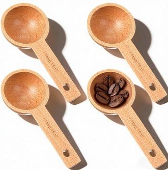 OEM Dailygoody - Juego De 4 Cucharas Medidoras De Madera Para Caf&eacute; - Madera De Haya - 15 Ml - Accesorios De Cocina Para Caf&eacute; Y Especias