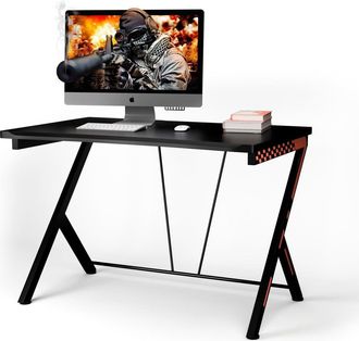 Costway Costway - Mesa Gaming, 116 X 75 Cm, Escritorio Gaming Marco De Metal, Mesa Gamer En Forma R, Carga 80kg, Oficina, Dormitorio, Negro
